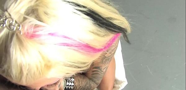  Inked blonde prisoner got her pierced cunt drilled in jail